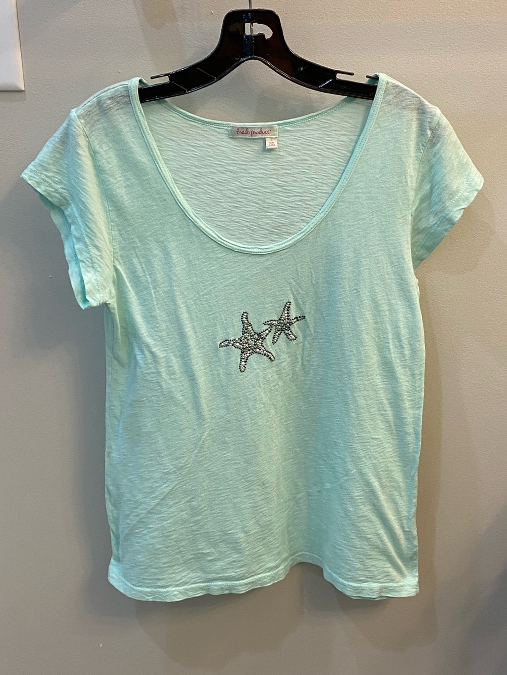 Fresh Produce Beaded Starfish Scoop Neck Cotton Tee S Vintage